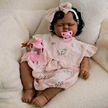 Reborn Baby Dolls Girl - 20 Inch Soft Weighted Body Lifelike Newborn Girl Doll, Handmade Realistic Sleeping African American Baby Doll That Look Real, Gift Set For Kids Age 3+