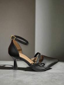 Black Sandal With Thin High Heel And Bow Detail - màu đen - Xem 1