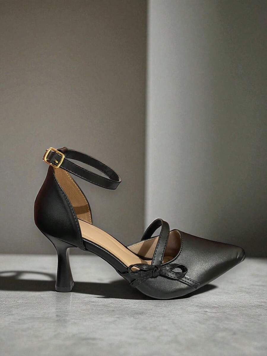 Black Sandal With Thin High Heel And Bow Detail - màu đen - Xem 1