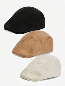 1pc Solid Color Minimalist Beret Hat, Adjustable Circumference Retro Warm Newsboy Cap, Suitable For Autumn/Winter Outings, Fashionable Accessory, Great Gift,Summer,Beach,Holiday,Festival,Travel - Multicolor - View 2