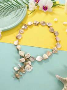 BOCAR 1 件夏日海滩度假天然不对称贝壳串珠项链