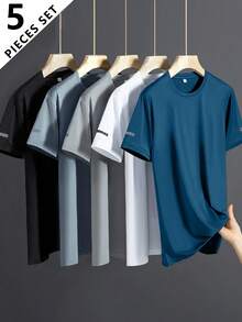 5 件套男士速干 T 恤，柔软弹力徒步钓鱼透气短袖 T 恤，夏季户外运动上衣 - 彩色 - 查看 2