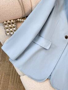 Women's Casual Regular Long Sleeve Woolen Coat, Suitable For Autumn/Winter - Baby Blue - View 6