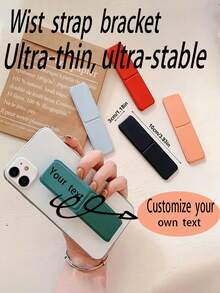 1pc Customized Faux Leather Phone Stand, Foldable Pull-Out Phone Holder, Non-Waterproof, Finger Grip Stand, Suitable For Universal Phones, Desktop Slouchy Stand