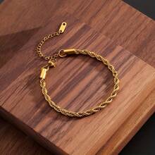 1pc Minimalist & Stylish Jewelry, Stainless Steel Twisted Bracelet, Unisex Couple Jewelry Suitable For Daily, Vacation, Party Wear - Yellow Gold - View 1