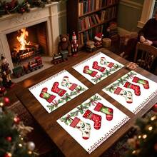 1pc/4pcs/6pcs/100pcs Christmas Stockings Pattern Placemats, Machine-Washed Rectangular Polyester Placemats, Table Protectors, Heat-Insulating Placemats, Restaurant Table Decorations, Party Supplies, Christmas Decorations, Can Be Given As Gift