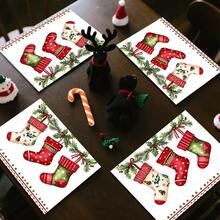 1pc/4pcs/6pcs/100pcs Christmas Stockings Pattern Placemats, Machine-Washed Rectangular Polyester Placemats, Table Protectors, Heat-Insulating Placemats, Restaurant Table Decorations, Party Supplies, Christmas Decorations, Can Be Given As Gift