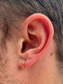 1pc S925 Sterling Silver Gold Plated Men's Plain Hoop Polished Earrings - Men's Thin Hoop Earrings - Small Gold Hoop Earrings - Men's Simple Sterling Silver Jewelry