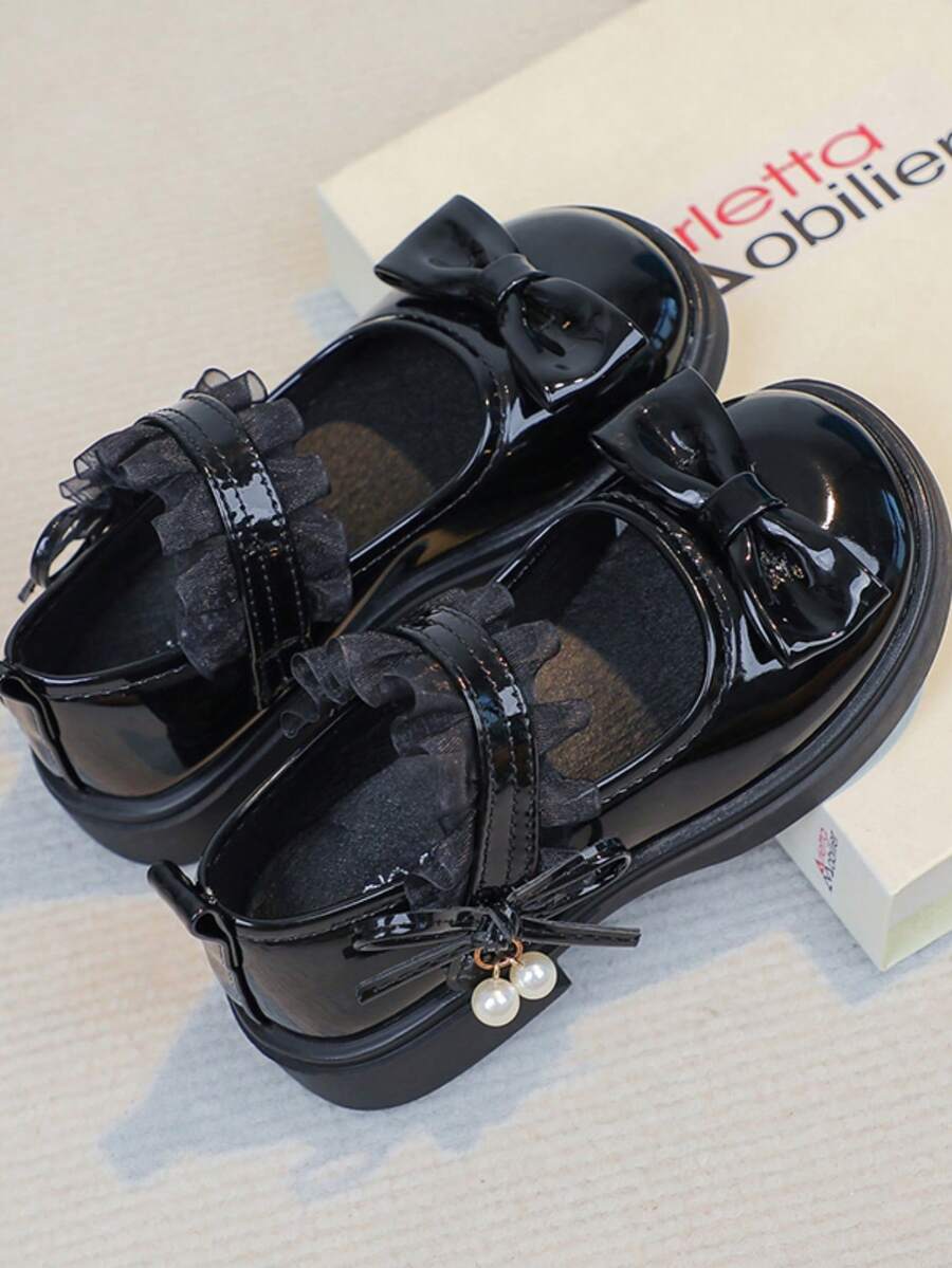 Girls' Flat Shoes, New Autumn Bowknot Casual Versatile Loafers, Student Shoes, Princess Performance Shoes, Children Flat Shoes - Black - View 1