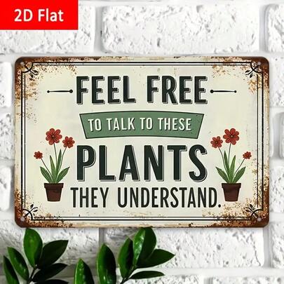 1 szt. zabytkowy drewniany znak, "Z tymi roślinami rozumieją", humorystyczny cytat o roślinach, styl retro, odpowiedni do wystroju domu i ogrodu, 9,8 x 5,9 cala / 25 x 15 cm