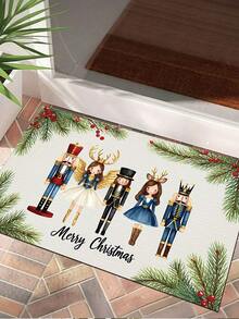 1 pieza Felpudo con tema navideño - Alfombra con patrón lindo de cascanueces y ángel, decoración navideña, felpudo moderno grueso y absorbente de secado rápido para baño, decoración de baño, alfombra antideslizante para entrada interior, felpudo, alfombra de cocina que absorbe el aceite y antideslizante