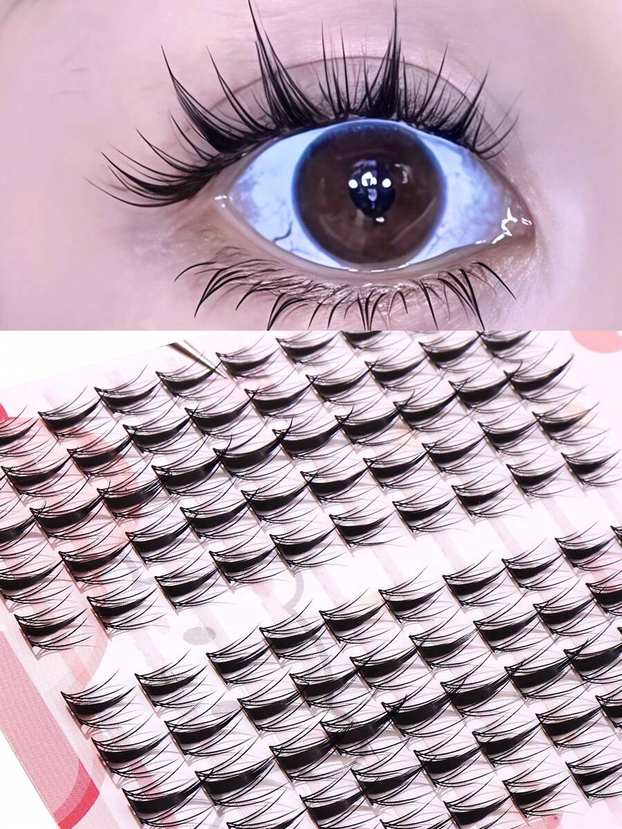 100 簇/2 排秋季枫叶设计假睫毛，D 卷曲蓬松合成貂皮睫毛，湿妆自然睫毛，适合日常佩戴 - D - 查看 1