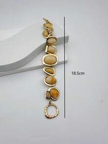 1 件复古风格锌合金镶嵌多色几何树脂宝石简约手链，适合女性，周年纪念礼物，休闲/节日穿着 - 卡其色 - 查看 4