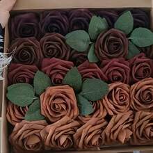 8 Color Options - Each Box Contains 25 Realistic Roses, With 5 Different Flower Shapes For A Single Color, A Bendable Stem, And 8 Leaves. Suitable For Occasions Such As Birthdays, Weddings, Valentine's Day, Christmas Parties, Etc., Adding Precious Commemorative Choices To Your Celebrations - 五色胡桃 - 查看 5