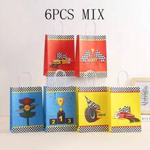 6/12/18/24pcs Racing Theme Paper Gift Bags, Racing Car, Trophy, Traffic Light Pattern Gift Bags, Red, Blue Styles Available, Suitable For Racing Event Gifts, Birthday Party, Friends Gathering, Summer Party, Party Decoration