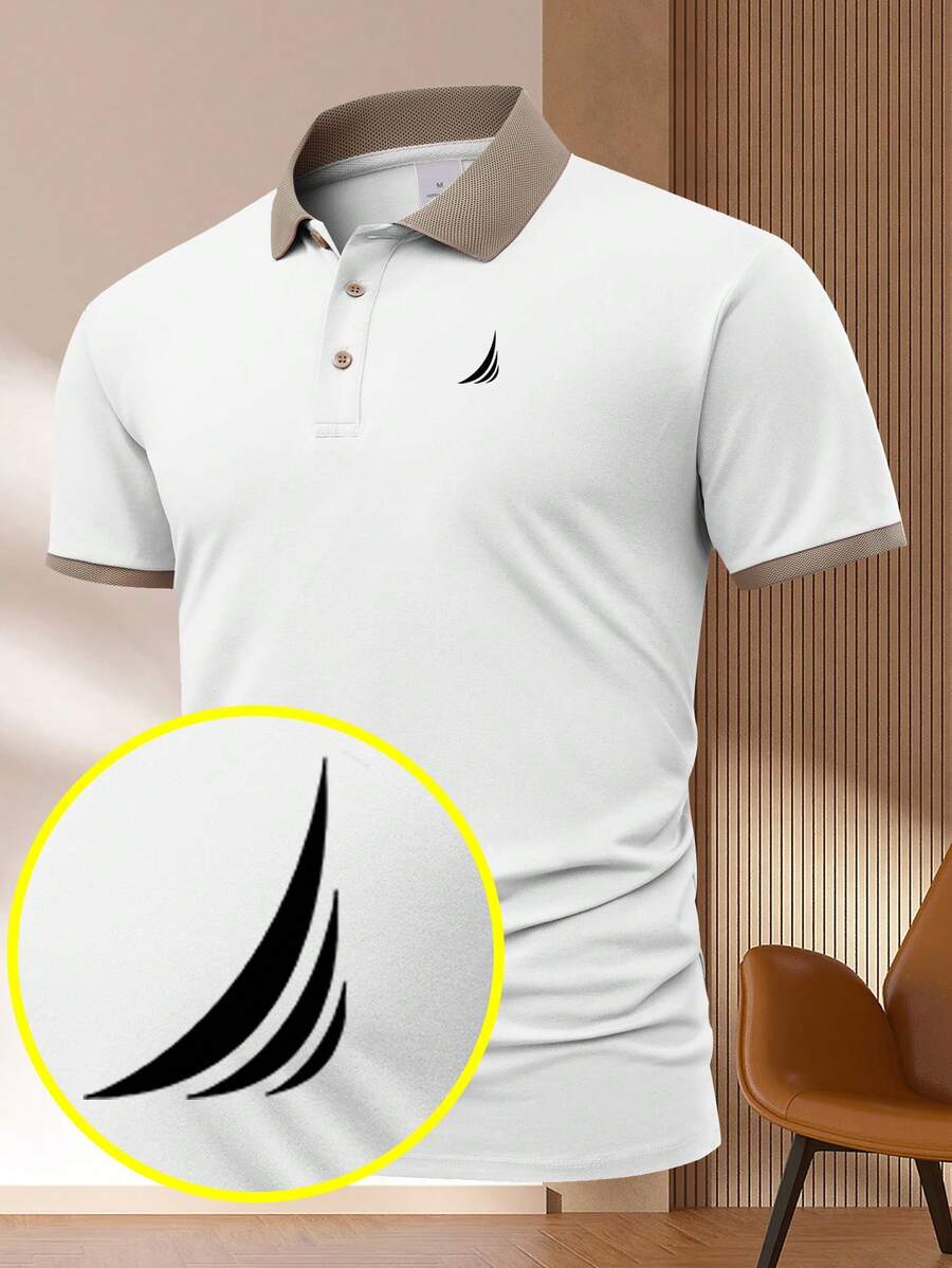 Men's Printed Polo Shirt, Men's Top, 230g Polyester Comfortable Breathable Summer Casual Printed Golf Polo Shirt 1. - 白色 - 查看 1