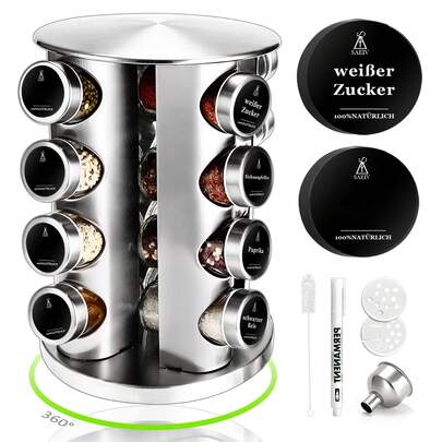Drehbarer Gewürzhalter mit 16 Gewürzdosen, runde Gewürzdosen, Gewürzhalter für Gewürzdosen, 360° drehbarer Edelstahl-Gewürzhalter, vertikaler Gewürzhalter, Gewürzhalter.
