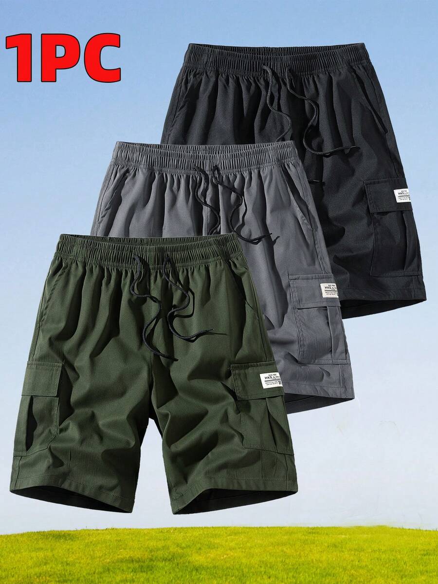 1pc Men's Multi-Pocket Summer Cargo Shorts, Casual Drawstring Waist Shorts Sports - Army Green - View 1
