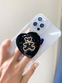 1 Piece Of Heart-Shaped Little Bear Mobile Phone Sliding Stand, Solid-Color Heart-Shaped Laser-Plated Hollowed-Out Little Bear Back Sticker Retractable Mobile Phone Support Stand Compatible With IPhone, Android Phone, Gift For Birthday, Family, Friends Push-Pull Phone Grip Phone Holder Phone Accessories