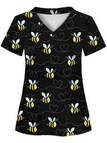 Colorful Sea Turtle Print, 2 Pockets, Women's Scrub Top, Comfortable T-Shirt For Healthcare Professionals - Soft, Breathable, Practical Uniform Suitable For Hospitals, Dental Clinics, Salons And Facilities, Nurse Workwear - Multicolor - View 1