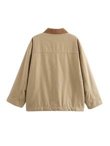 Autumn Winter Women's Single-Breasted Padded Jacket With Lapel Collar, Long Sleeve Pockets Loose Coat