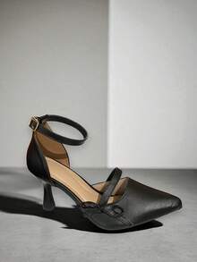 Black Sandal With Thin High Heel And Bow Detail - màu đen - Xem 3