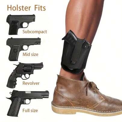 Comfortable Ankle Holster With Padding - Concealed Carry, Magazine Pouch And Safety Strap Suitable For Men And Women - Fits Small To Medium Firearms, Super Elastic, Handgun Concealment, Revolver