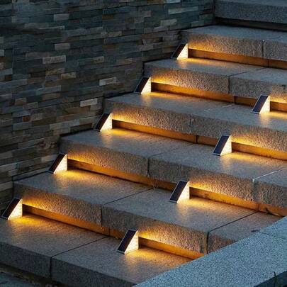 6pcs 13LED Warm Light, Solar Light, Courtyard Light, Outdoor Garden Waterproof Light, Solar Stair Light, Step Light, Fence Light, Terrace Light, Terrace Light, Suitable For Villa, Garden, Terrace And Courtyard Decoration