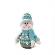 1pc Christmas Decoration Plush Blue Snowman Doll, Cute Fabric Doll Sled Figurine For Home Tabletop Display - Multicolor - View 3