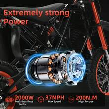 Electric Motorcycle, Off-Road Racing, V8 2000W Powerful Motor, 48V23Ah Long-Range Battery, Electric Bicycle, Front And Rear Dual Shock Absorbers, Long Range 45 Miles Dirt Bike Electric - 黑色 - 查看 2