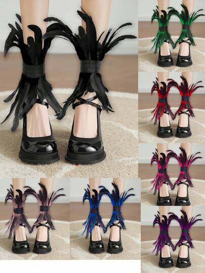 2个朋克派对人造羽毛脚环，万圣节角色扮演服装羽毛脚环，四季皆宜