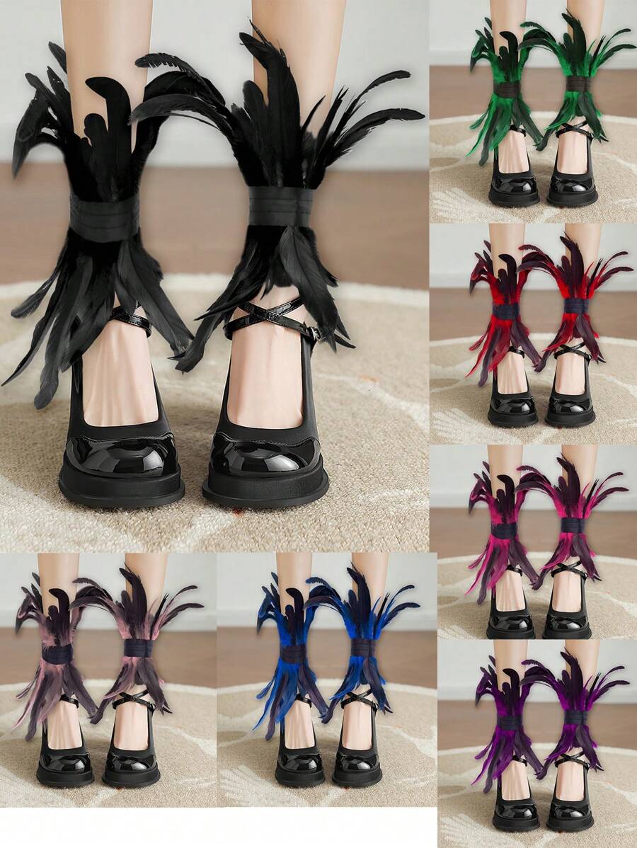 2个朋克派对人造羽毛脚环，万圣节角色扮演服装羽毛脚环，四季皆宜