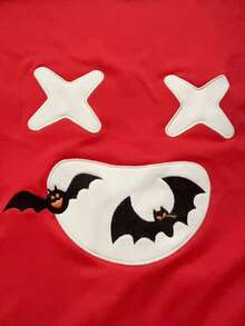 Girls Long Sleeve 2 In 1 T-Shirt T-Shirt, Children Halloween Embroidered Bat Pattern Casual Loose Top, Spring/Autumn