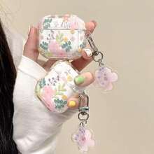 Minimalist Pink Floral Pattern TPU Wireless Earphone Protective Case, Suitable For AirPods 1/2, AirPods 3, Pro, Pro 2, With Pendant Accessory - Multicolor - View 2