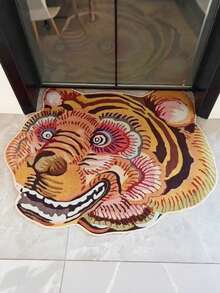 سجادة بشكل رأس نمر من القماش المخملي، سجادة منطقة مزيفة من الصوف غير انزلاقية لغرفة المعيشة وطاولة القهوة والنوم وديكور المنزل، حصيرة أرضية