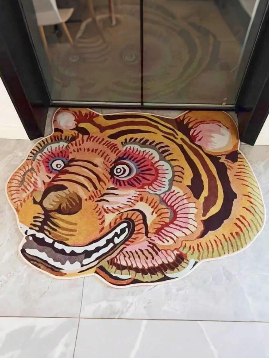 سجادة بشكل رأس نمر من القماش المخملي، سجادة منطقة مزيفة من الصوف غير انزلاقية لغرفة المعيشة وطاولة القهوة والنوم وديكور المنزل، حصيرة أرضية