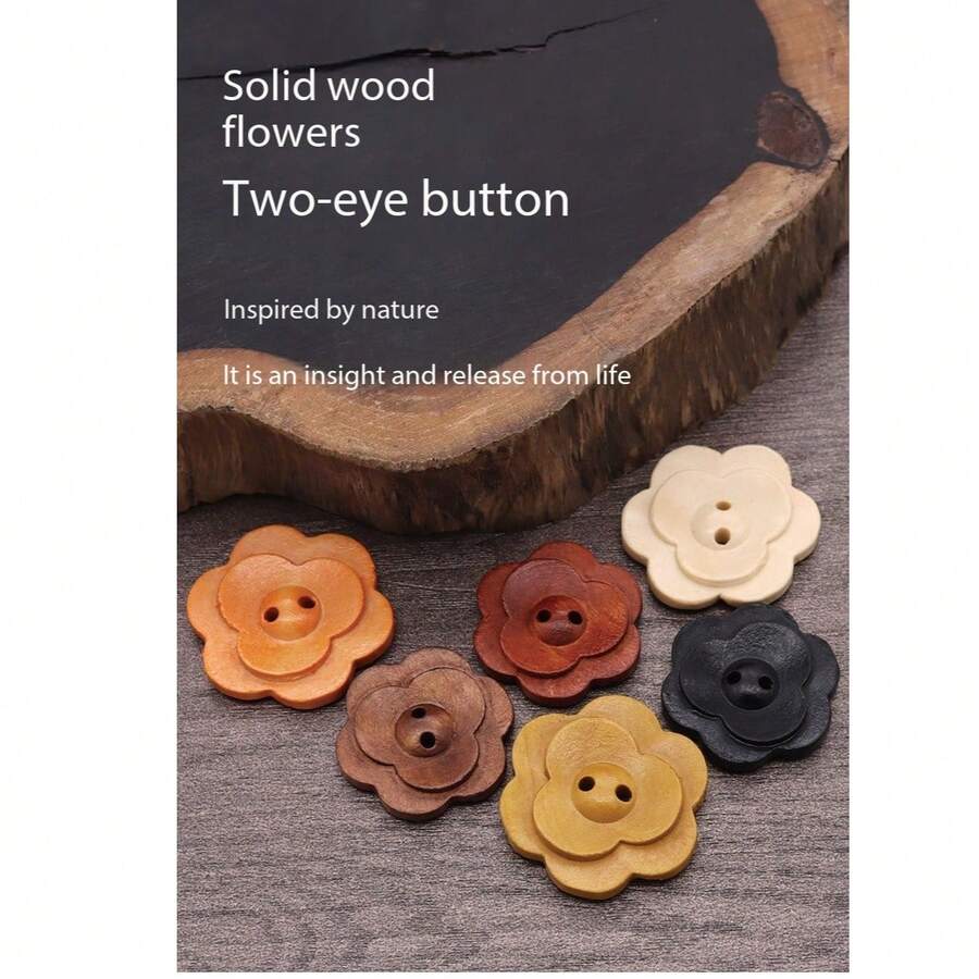 10pcs 3D Flower Shaped High-End Wooden Decorative Buttons Can Be Used For Clothing Buttons Such As Coats, Sweaters, Knitwear, Windbreakers, Jackets, Etc. They Have A Strong Sense Of Three Dimensionality And Can Also Be Used For DIY Handmade Decorations, With A Variety Of Colors And Sizes. - Multicolor - View 1