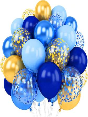 30pcs 12-Inch Durable Latex Balloons | Navy Blue, Gold And Pastel Blue Party Decorations | Perfect For Weddings, Birthdays, Gender Reveals And Showers, No Power Required Celebration Balloons, Round Latex Balloon Set For Birthday, Wedding, Anniversary, Baby Shower, Gender Reveal - No Power Needed, Suitable For All Seasons And Father's/Mother's Day Party Decorations
