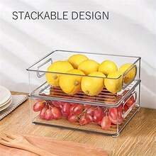1pc Stackable Refrigerator Storage Box, Kitchen Space Saving Clear Organizer Box With Handle, Suitable For Cabinets, Shelves, Drawers, Countertops And Refrigerators, For Snacks, Fruits, Vegetables And Groceries, Household Items