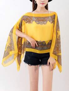 1 件佩斯利雪纺印花披肩，时尚腰果花围巾，轻盈夏季防晒披肩，时尚沙滩披肩，优雅派对、旅行之选 - 黑色 - 查看 13