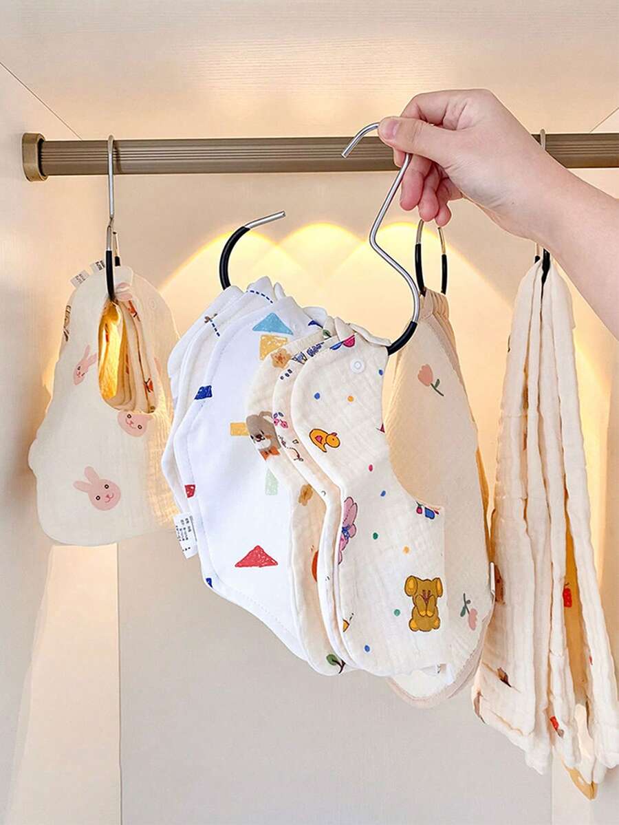 10件装婴儿纱布围兜毛巾架，毛巾挂钩，阳台晾衣架，衣柜收纳架，家用帽子、领带、包包收纳架，婴儿用品收纳架，便携式收纳挂钩 - 彩色 - 查看 1