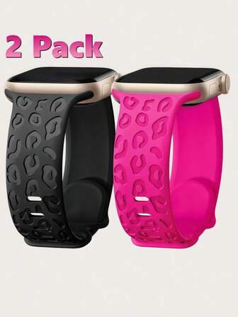 2 条豹纹雕刻表带，兼容 表带 49 毫米 46 毫米 45 毫米 44 毫米 42 毫米 41 毫米 40 毫米 38 毫米，防水猎豹运动硅胶腕带替换表带，兼容 Series 11 10 9 8 7 6 5 4 3 2 1 SE，适合女性