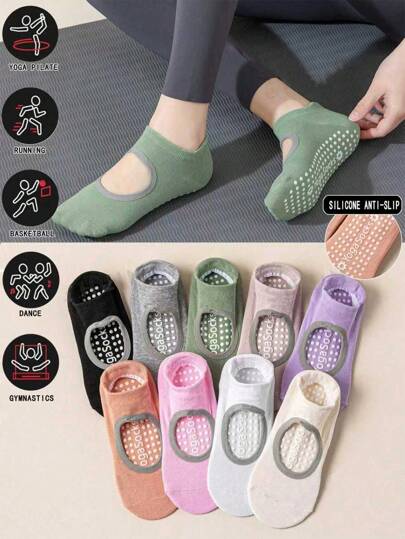 1/3/5/6/9/10 Pairs Assorted Solid Color Yoga/Pilates/Workout Socks For Women, Suitable For Aerobic Exercise, Home & Gift