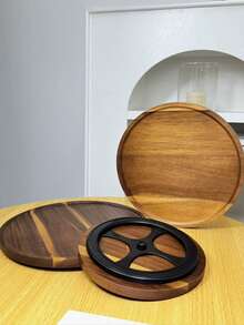 1 Stück 360° drehbare Holzplatte, zum Aufbewahren, Servieren von Lebensmitteln, Snacks, Getränken, Sushi, Steak, Pizza, Desserts, Kuchen, Brot, Frühstückstablett, Kaffeetablett, Teebrett, Käsebrett - Kastanienbraun - Übersicht 7