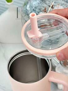 40盎司防漏不锈钢保温旅行杯，带可折叠吸管盖和手柄，冷热饮皆宜，开学必备 - 杏桃粉紅色 - 查看 7