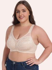 1pc Women's Lace Embroidery Full Coverage Wireless Bra, Thin Unpadded Plus Size Bra Suitable For Sleeping, Home And Outdoor Wear, Lift