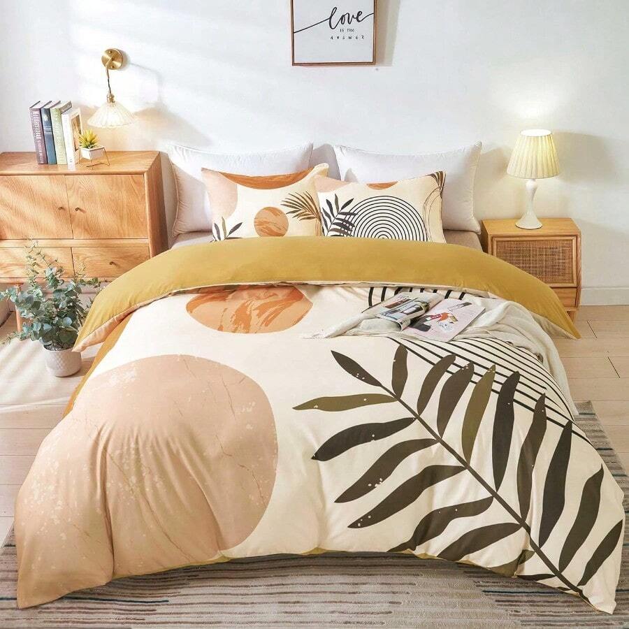 Duvet Cover King Abstract Arch Sun Beige Modern Mid Century Boho Bedding Sets For All Seasons 3 Pieces Home Bedroom Decorations Soft Microfiber - 米色 - 查看 1
