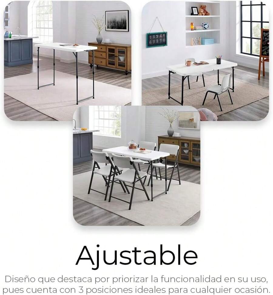 Raganet, Mesa Plegable de Plastico, 121Centimetros de Largo, Ajustable a 3 Diferentes Alturas, Plástico Resistente para Interiores y Exteriores, Forma Rectangular, Plegable en Portafolio Color Blanco - 1 - Ver 1