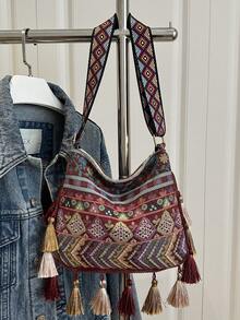 大容量时尚韩版流苏休闲包，2025新款多功能单肩斜挎包 - 紅色 - 查看 6