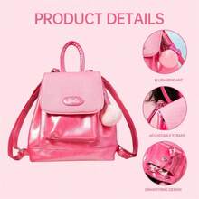 Barbie Sunlight Sparkle Series Fashion Shoulder Bag, PU Leather Backpack, Pink Ladies Handbag, Crossbody Bag, Multi-Pocket Functional Backpack - Hot Pink - View 4